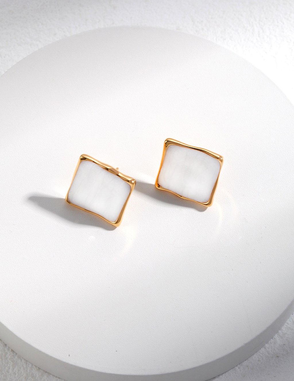 Minimalist Cream Enamel Square Stud Earrings