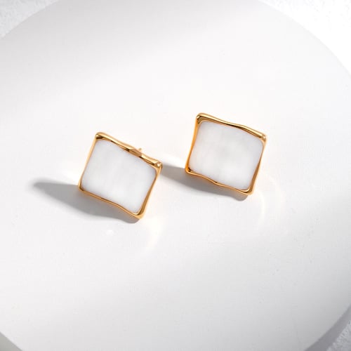 Minimalist Cream Enamel Square Stud Earrings