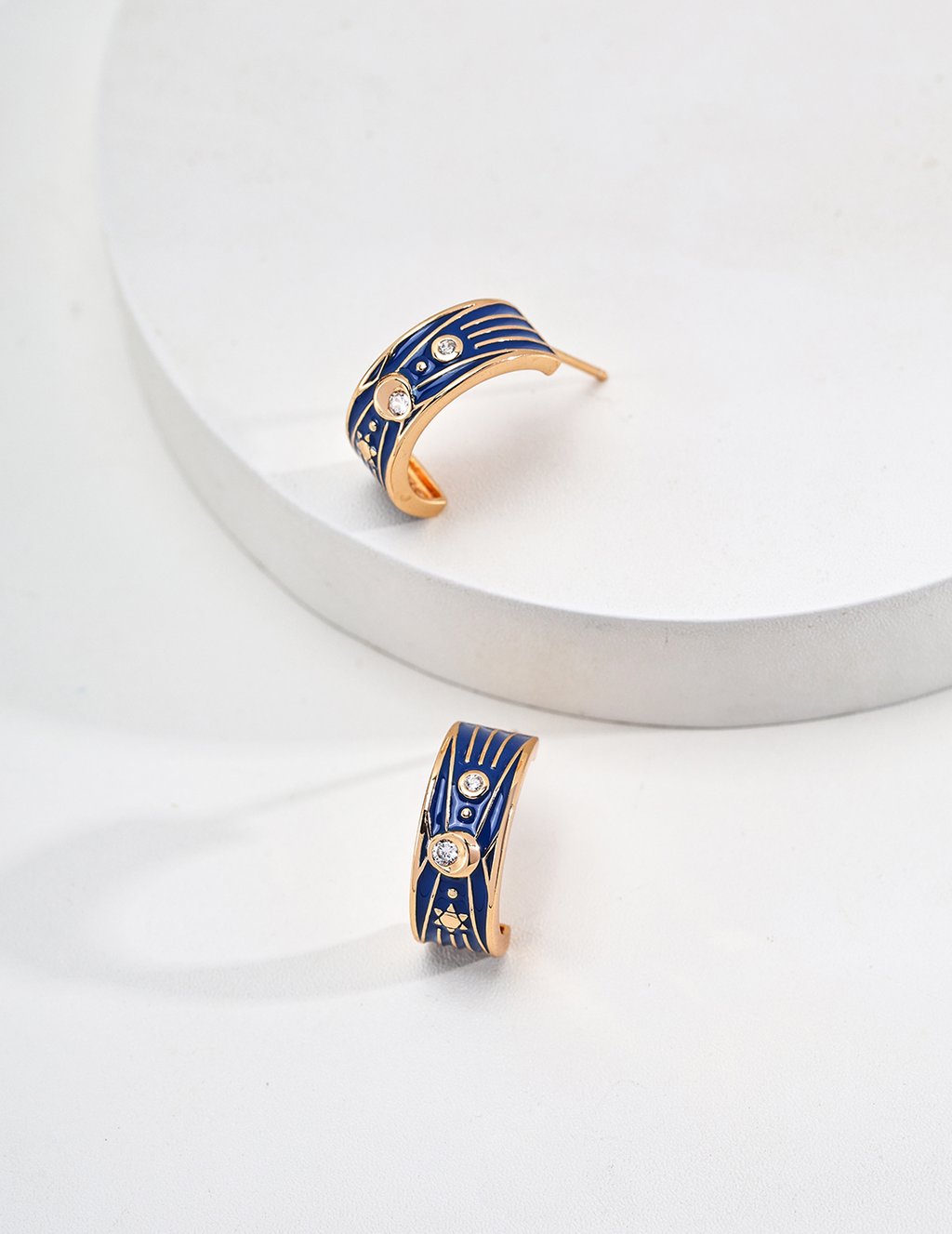 Vintage Gold Plated S925 Sterling Silver Blue Enamel Zircon Earrings With Adjustable Necklace - Elegant Retro Design