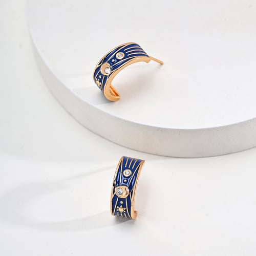 Vintage Gold Plated S925 Sterling Silver Blue Enamel Zircon Earrings with Adjustable Necklace - Elegant Retro Design