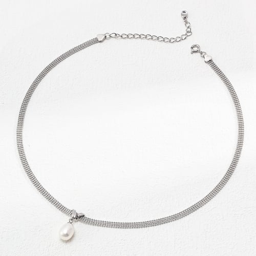 925 Silver Natural Pearl Necklace - Adjustable Chain in Vintage Gold or Platinum Finish