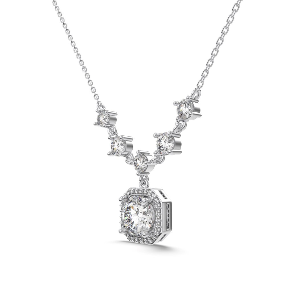 &Quot;Realm Series&Quot; 925 Silver Necklace With 5A Pink Round Zirconia - Elegant Solitaire Pendant