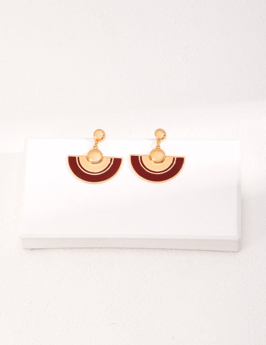 Vintage Gold 925 Silver Enamel Drop Earrings - Square Design