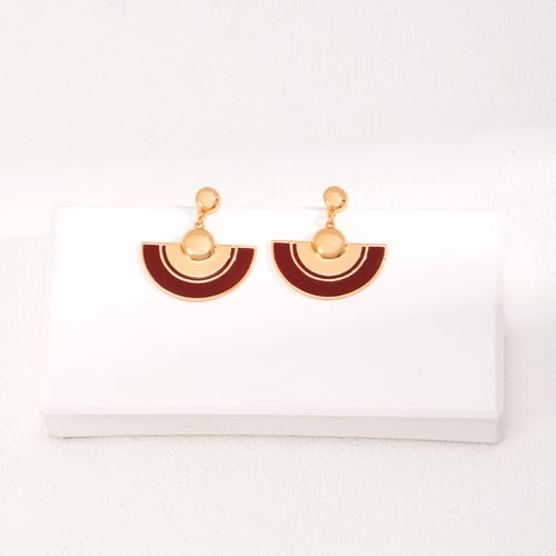 Vintage Gold 925 Silver Enamel Drop Earrings - Square Design