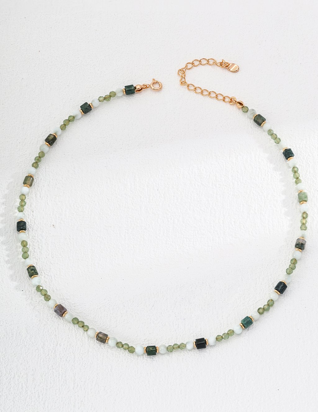 Vintage Gold 925 Silver Multi-Gemstone Necklace - Green Agate, Malachite, And Shell