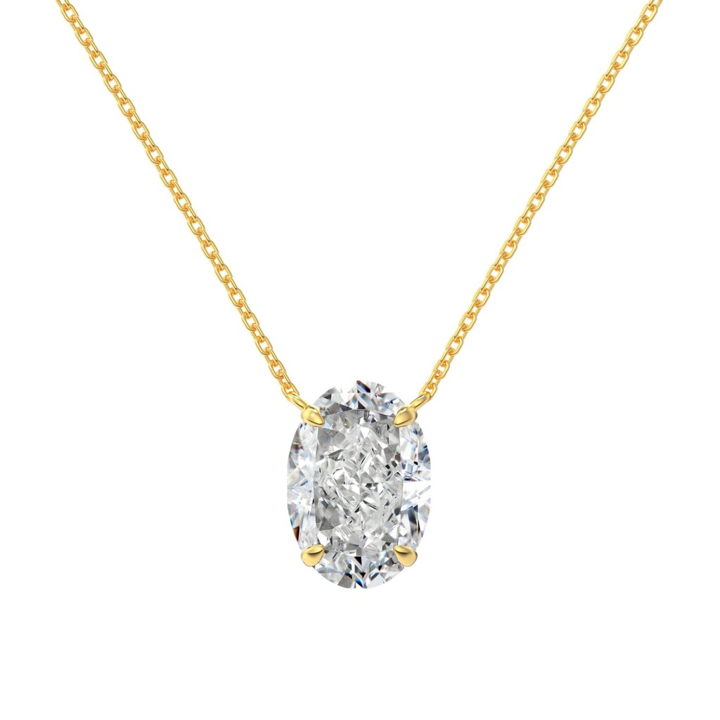 &Quot;Realm Series&Quot; 925 Silver Necklace With 8A Oval Ice Flower Cut Zirconia - 18K Gold Plated Solitaire Pendant