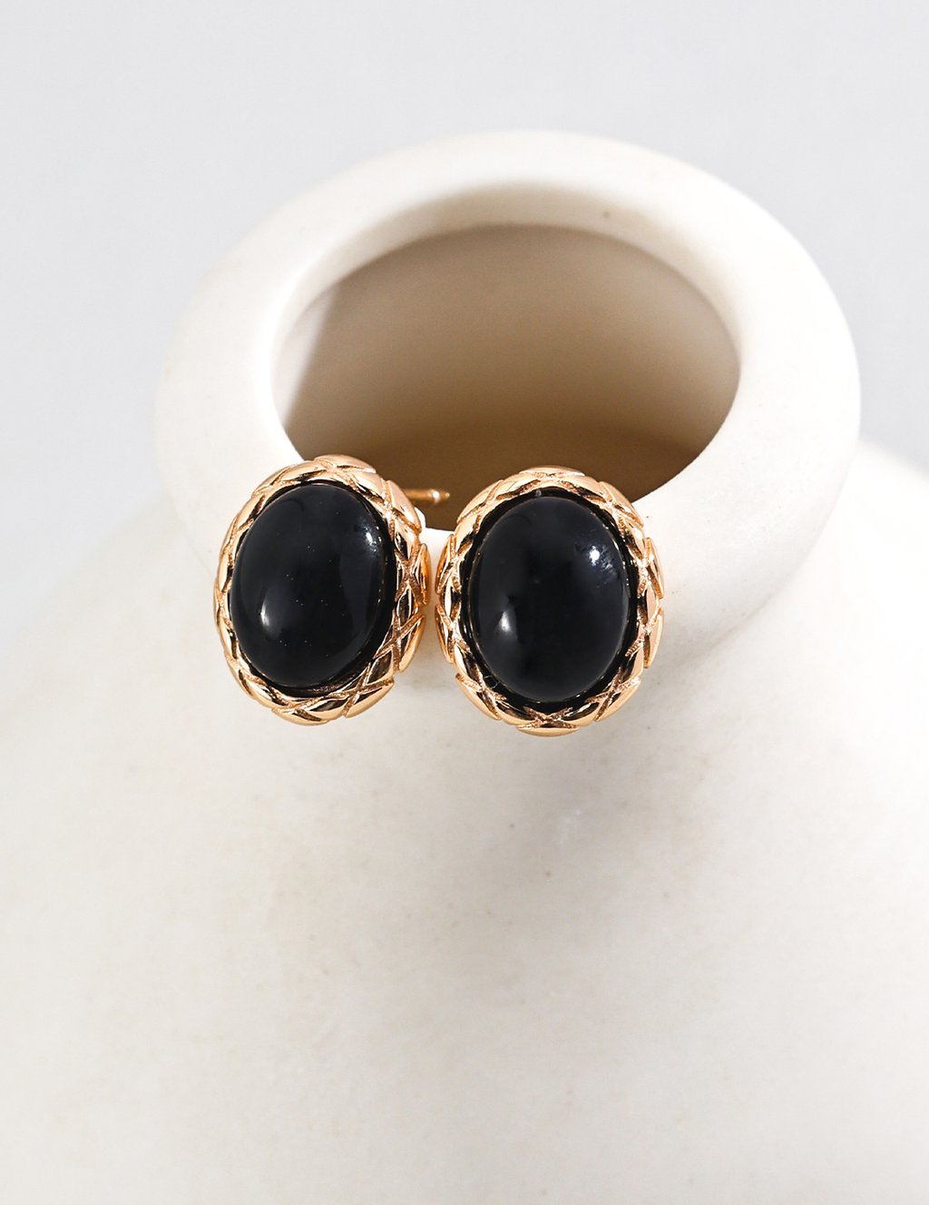 925 Sterling Silver Minimalist Black Onyx Earrings - Vintage Gold/White Gold (E01219)