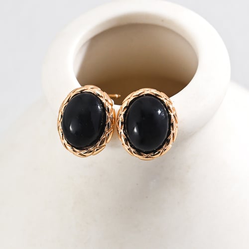 925 Sterling Silver Minimalist Black Onyx Earrings - Vintage Gold/White Gold (E01219)