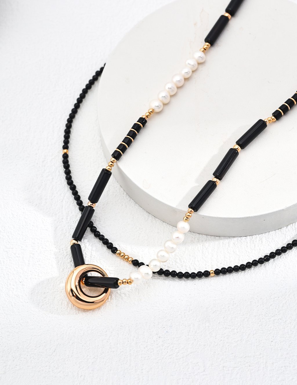 Elegant Vintage Gold 925 Silver Black Onyx Pendant Necklace | Adjustable Chain | D0554-2