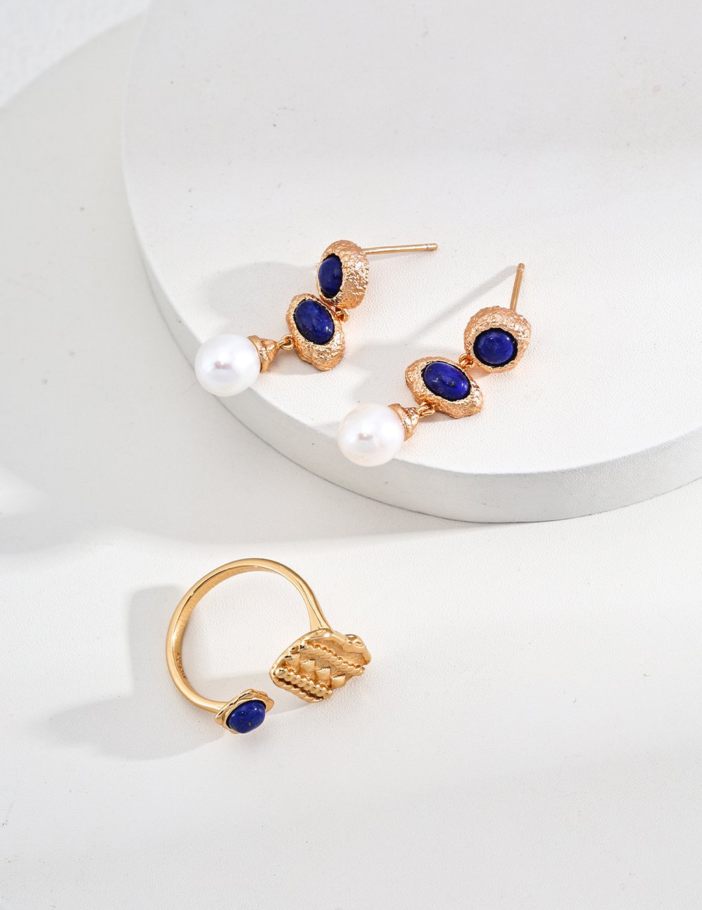 S925 Silver Vintage Lapis Lazuli And Pearl Earrings