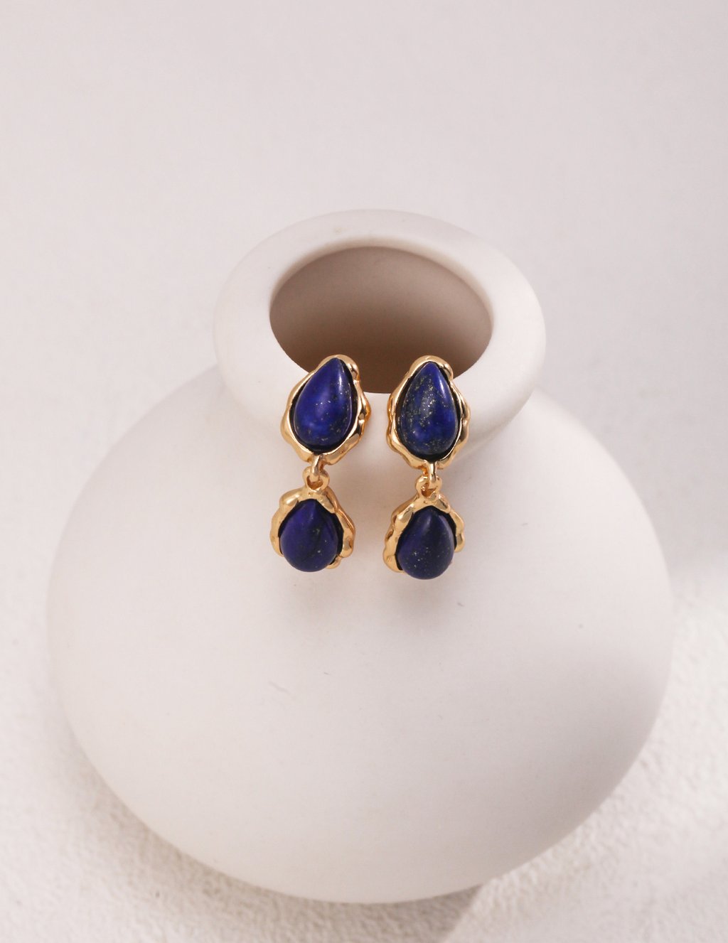 925 Silver Vintage Gold Teardrop Lapis Lazuli Earrings - Handcrafted Classic Meets Modern