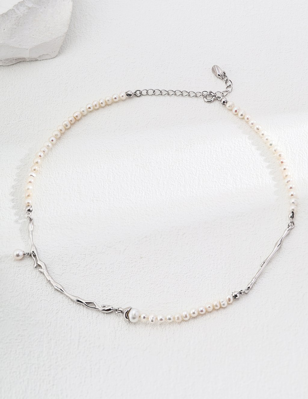 925 Sterling Silver Branch And Pearl Necklace - Vintage Gold/White Gold