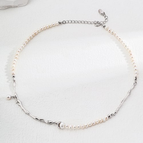 925 Sterling Silver Branch and Pearl Necklace - Vintage Gold/White Gold