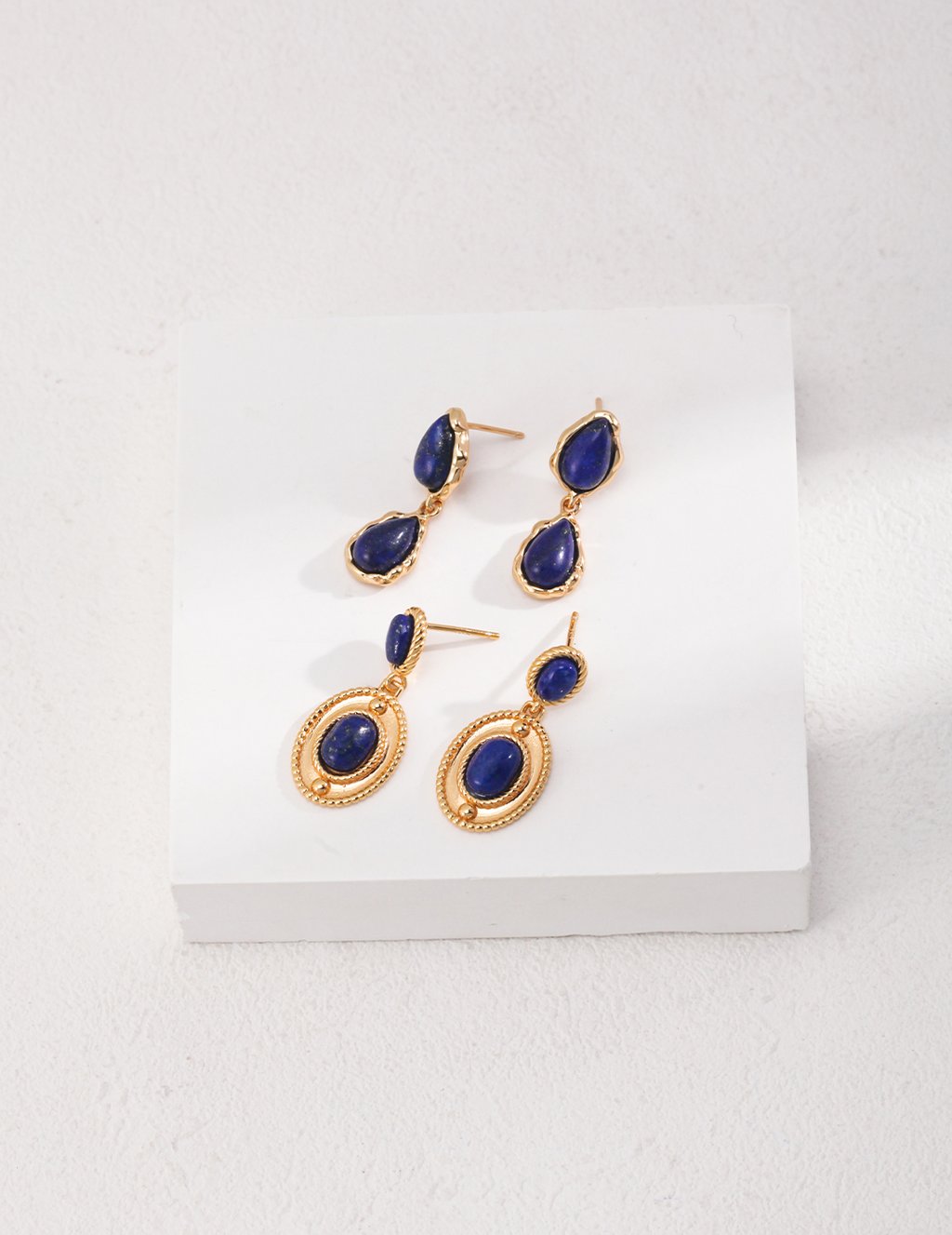 925 Silver Vintage Gold Teardrop Lapis Lazuli Earrings - Handcrafted Classic Meets Modern