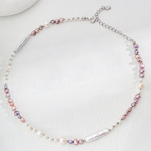 925 Sterling Silver Fashionable Natural Pearl Necklace - White Gold (D0559-1)