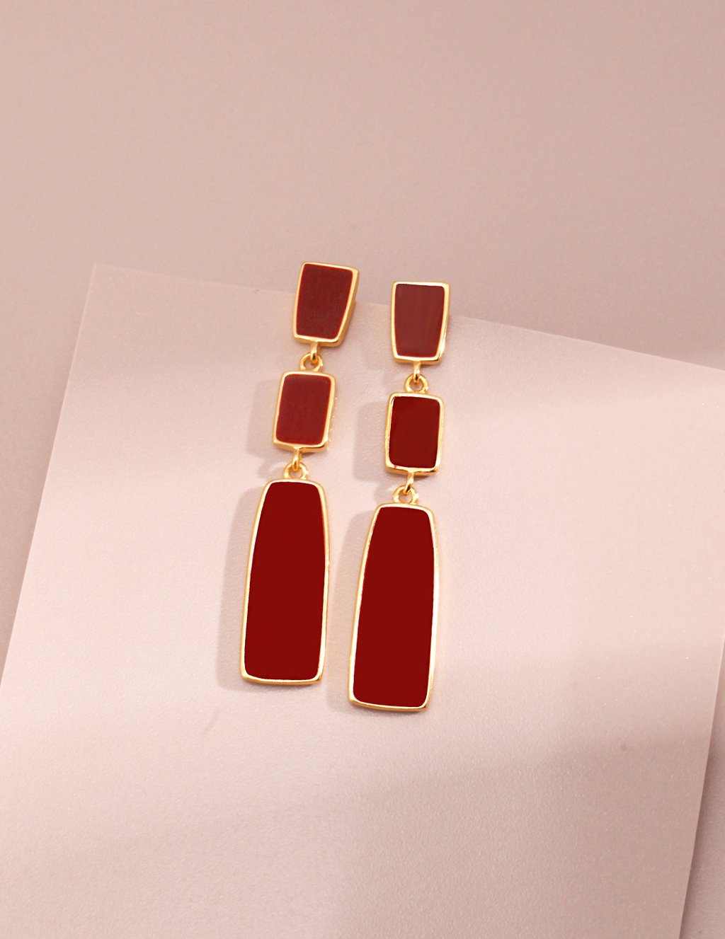 Red Enamel Sterling Silver Earring Stud