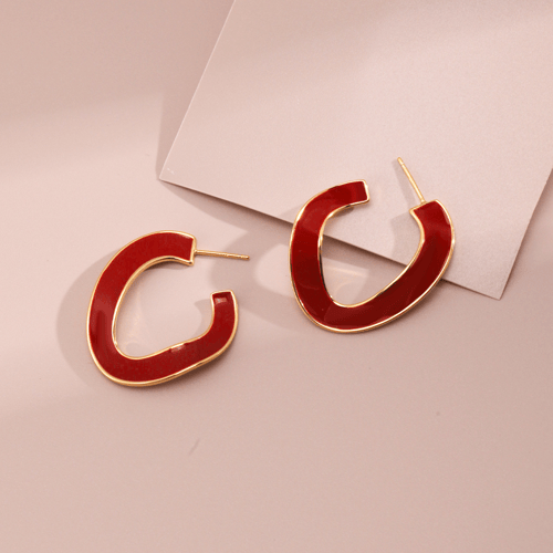 Red Enamel Sterling Silver Earring Hoops