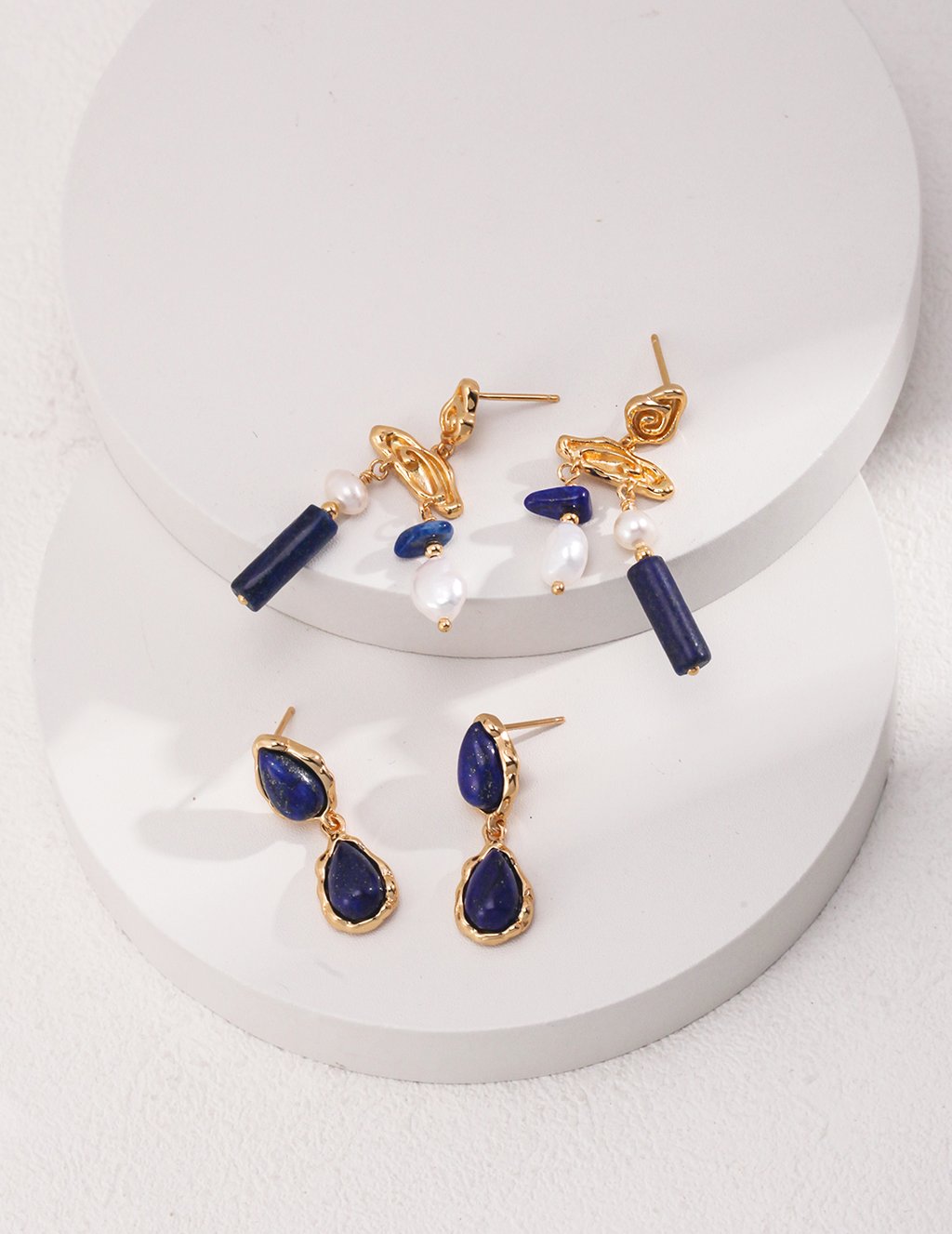 925 Silver Vintage Gold Teardrop Lapis Lazuli Earrings - Handcrafted Classic Meets Modern