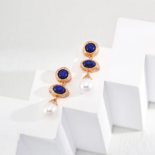 S925 Silver Vintage Lapis Lazuli and Pearl Earrings