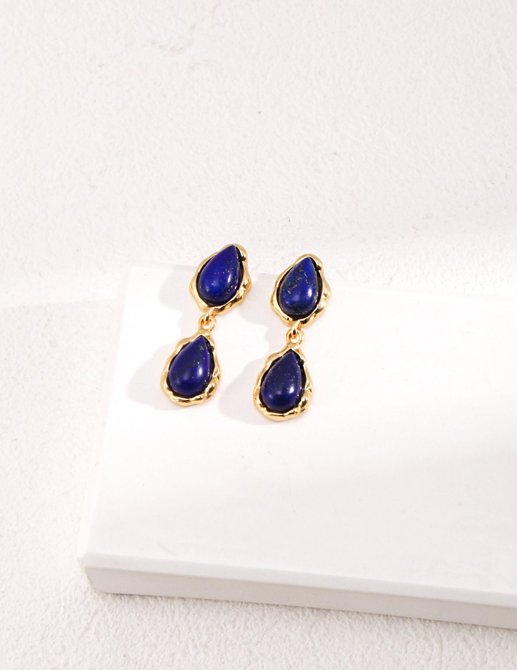 925 Silver Vintage Gold Teardrop Lapis Lazuli Earrings - Handcrafted Classic Meets Modern