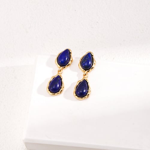 925 Silver Vintage Gold Teardrop Lapis Lazuli Earrings - Handcrafted Classic Meets Modern