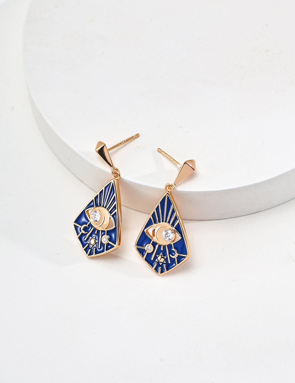 Vintage Gold Plated S925 Sterling Silver Blue Enamel Zircon Earrings With Adjustable Necklace - Elegant Retro Design