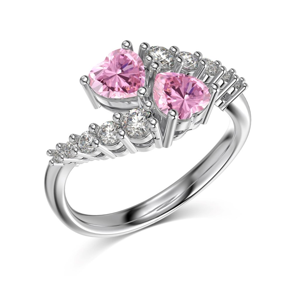 &Quot;Realm Series&Quot; 925 Silver Heart-Shaped Ring With 5A White Zirconia - Pink Enamel Accent Fashion Ring