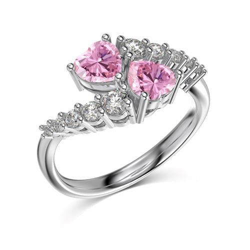 "Realm Series" 925 Silver Heart-Shaped Ring with 5A White Zirconia - Pink Enamel Accent Fashion Ring