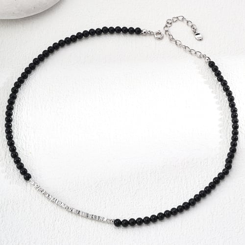 S925 Silver Minimalist Black Onyx Adjustable Necklace