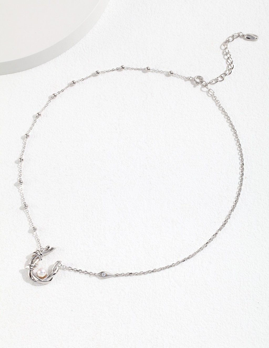 Elegant S925 Silver Pearl Necklace | Willow Branch Design With Zircon | Adjustable Chain | Yd0068