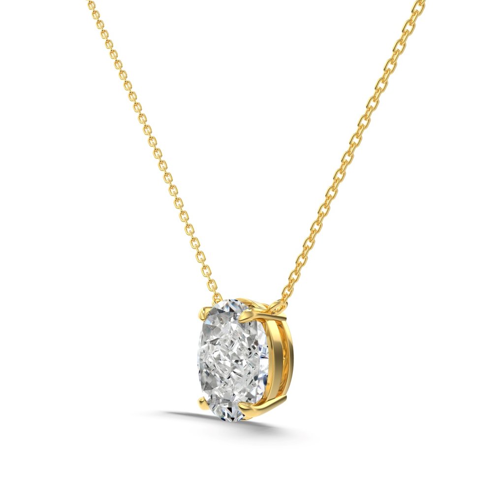 &Quot;Realm Series&Quot; 925 Silver Necklace With 8A Oval Ice Flower Cut Zirconia - 18K Gold Plated Solitaire Pendant