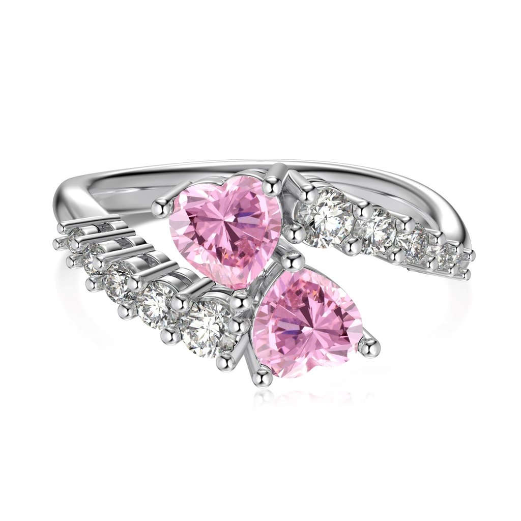 &Quot;Realm Series&Quot; 925 Silver Heart-Shaped Ring With 5A White Zirconia - Pink Enamel Accent Fashion Ring