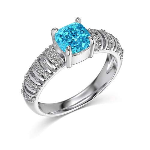 "Realm Series" 925 Silver Ring with 8A Light Sea Blue Square Cushion Moissanite - Hollow Design Fashion Statement