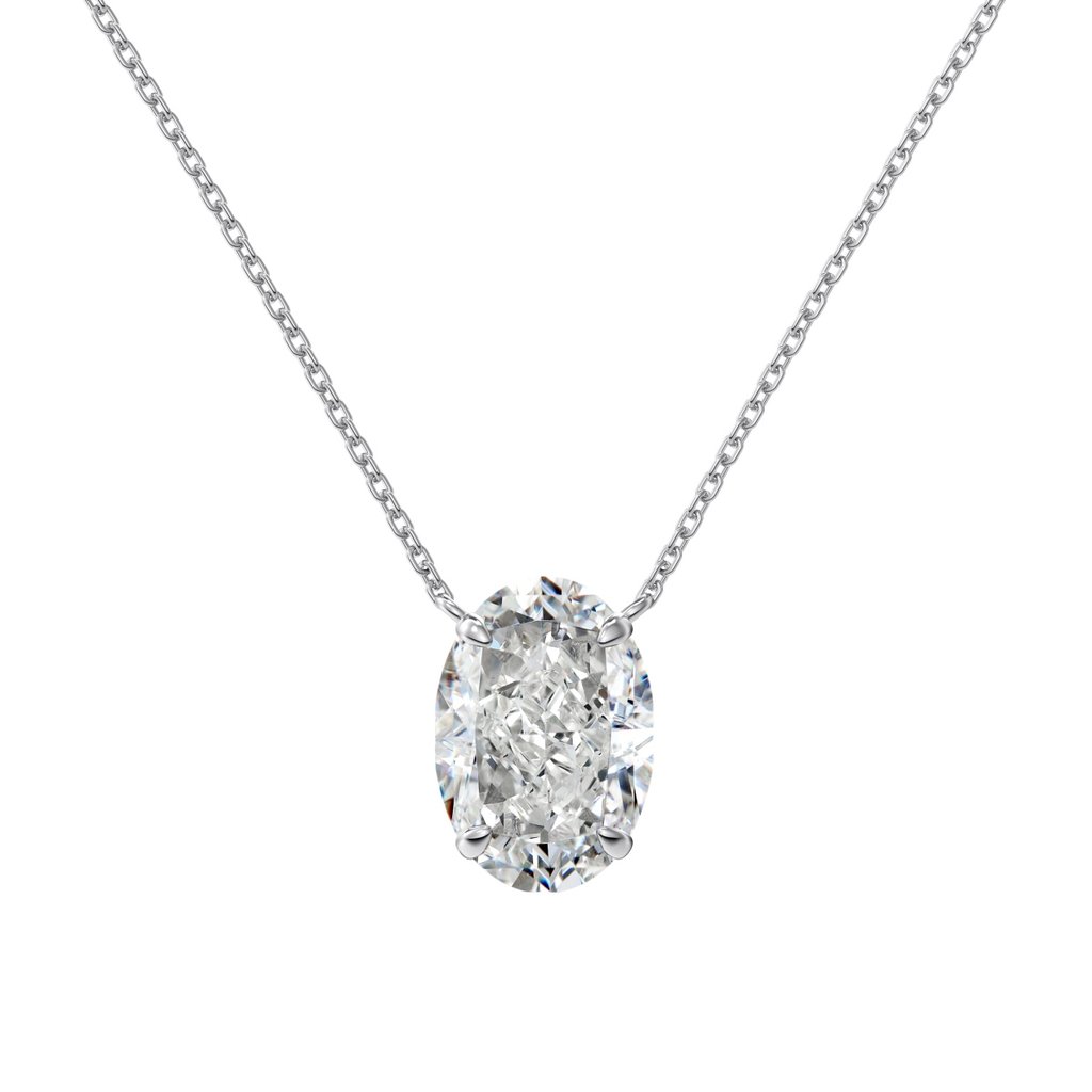 &Quot;Realm Series&Quot; 925 Silver Necklace With 8A Oval Ice Flower Cut Zirconia - 18K Gold Plated Solitaire Pendant