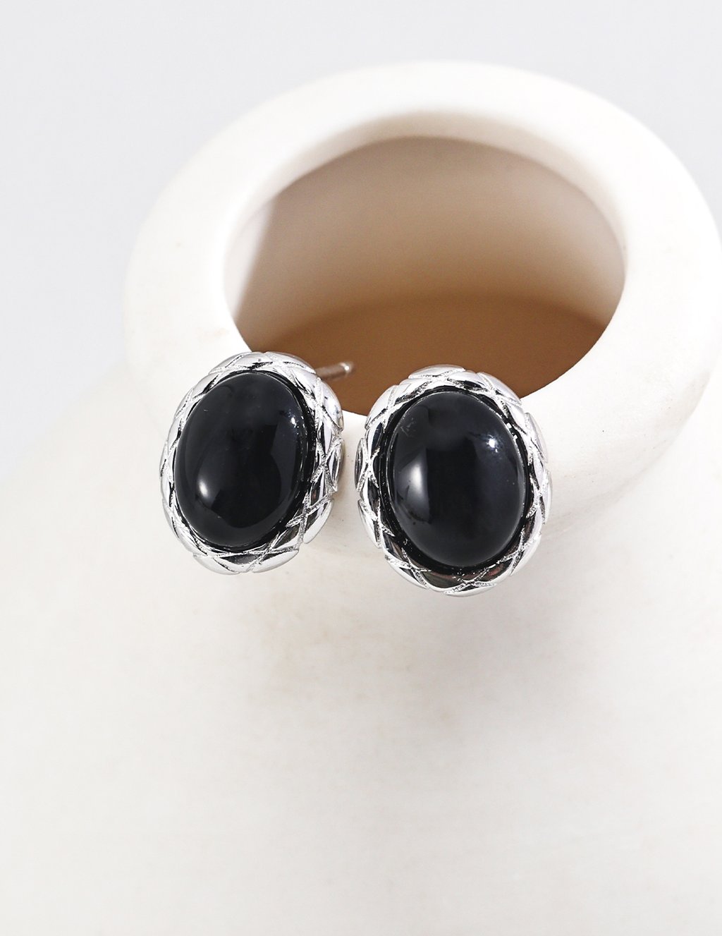 925 Sterling Silver Minimalist Black Onyx Earrings - Vintage Gold/White Gold (E01219)