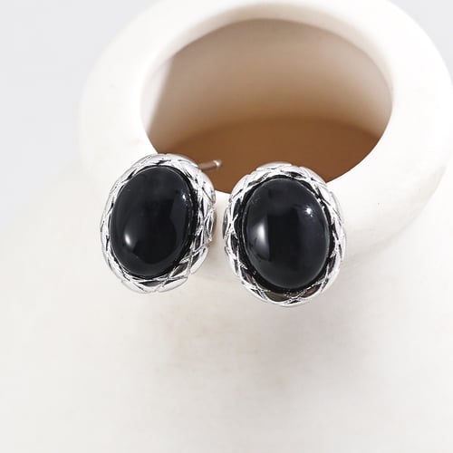 925 Sterling Silver Minimalist Black Onyx Earrings - Vintage Gold/White Gold (E01219)