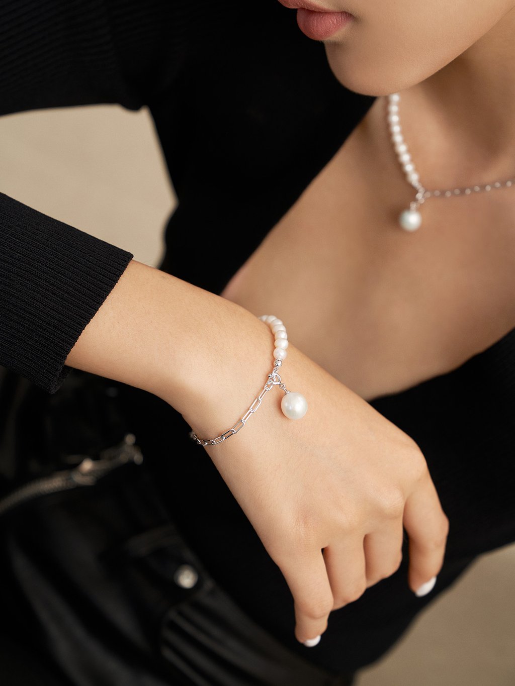 S925 Silver Fashionable Baroque Pearl Adjustable Bracelet