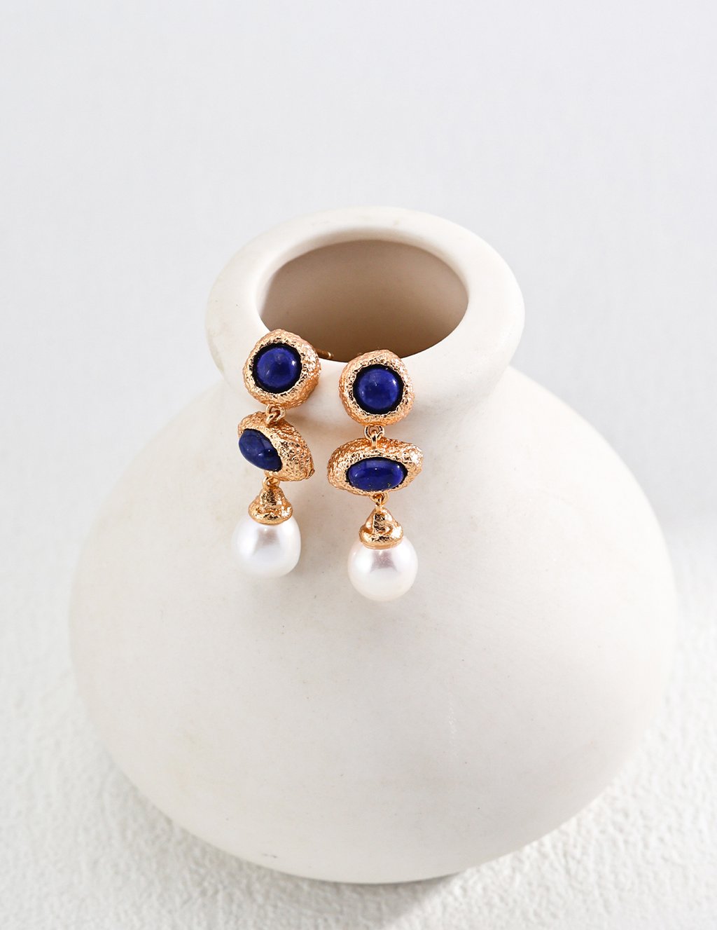 S925 Silver Vintage Lapis Lazuli And Pearl Earrings