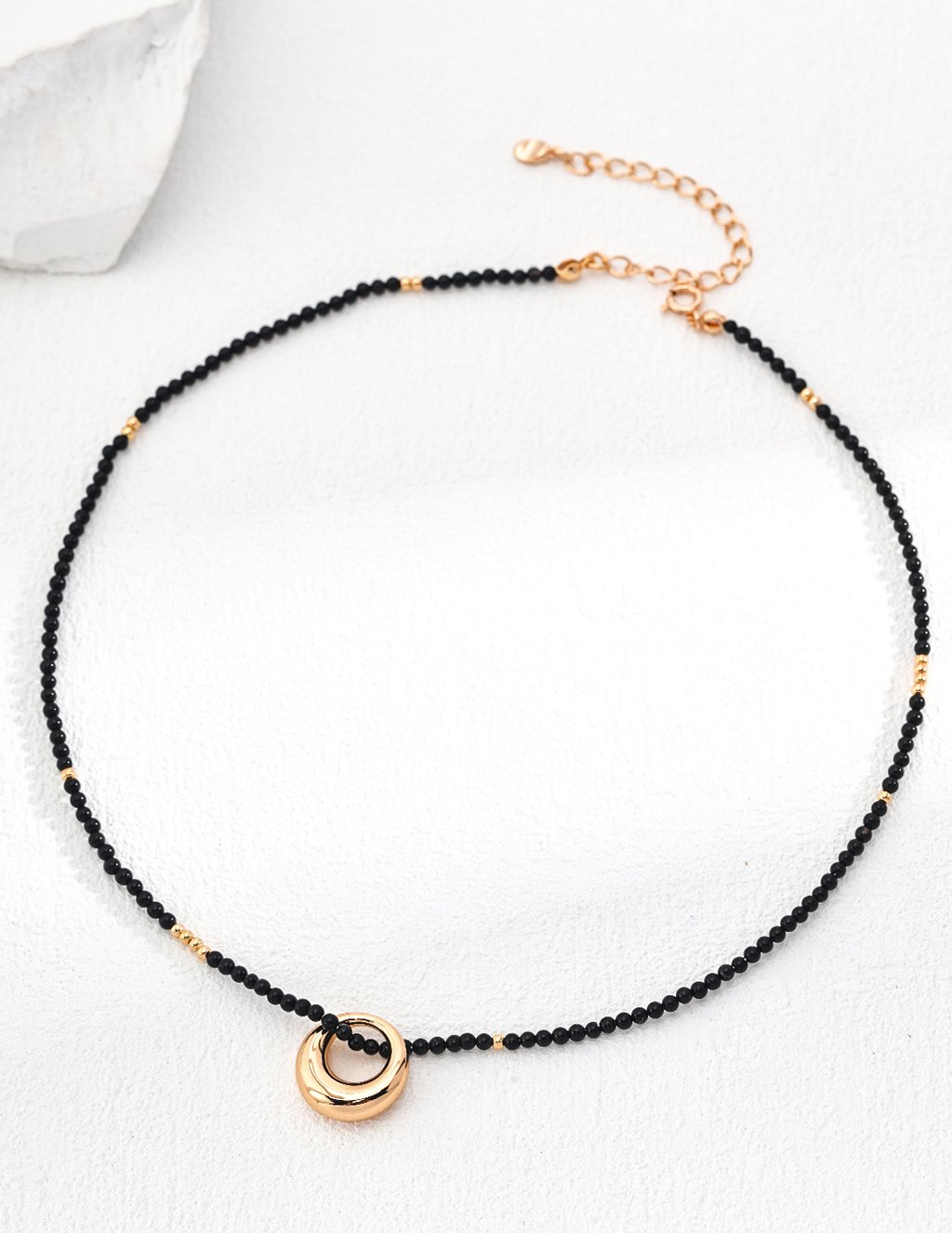 Elegant Vintage Gold 925 Silver Black Onyx Pendant Necklace | Adjustable Chain | D0554-2