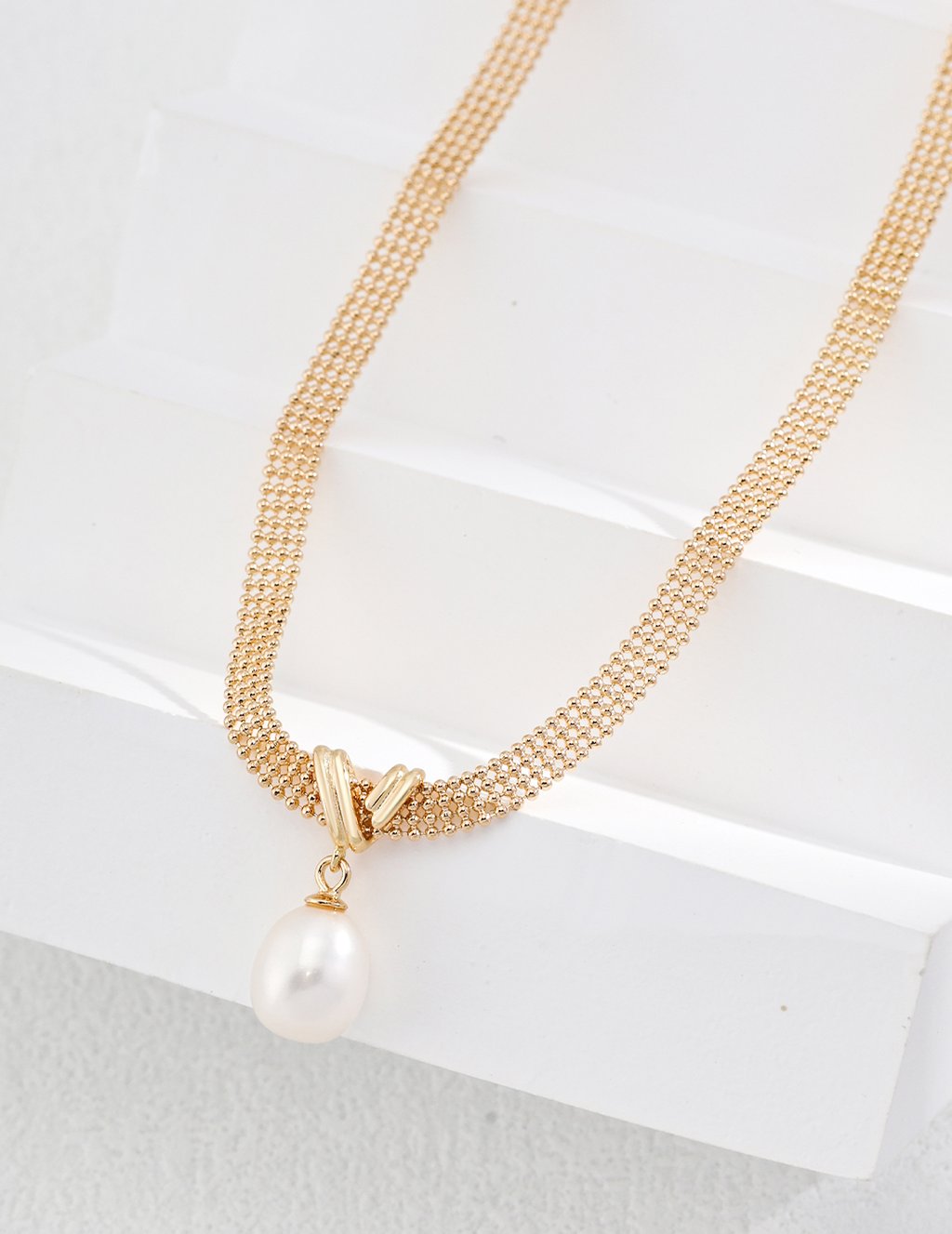 925 Silver Natural Pearl Necklace - Adjustable Chain In Vintage Gold Or Platinum Finish