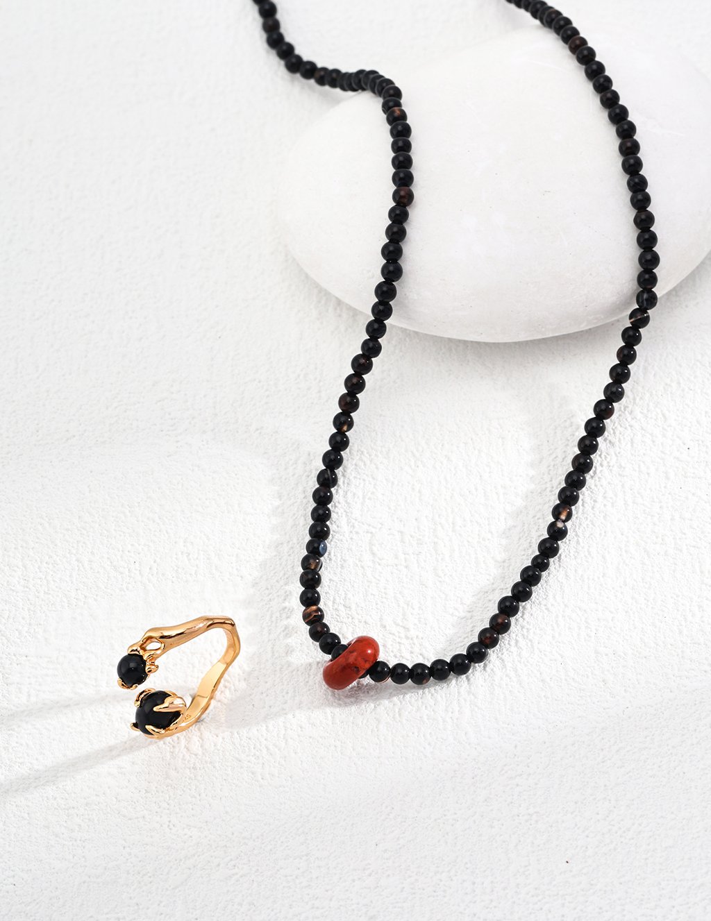 Vintage Gold 925 Silver Necklace With Black Onyx And Rainbow Stone - Adjustable Chain