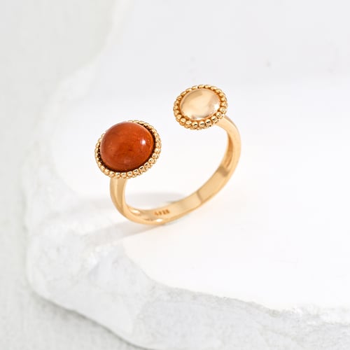 925 Sterling Silver Minimalist Red Stone Ring - Vintage Gold